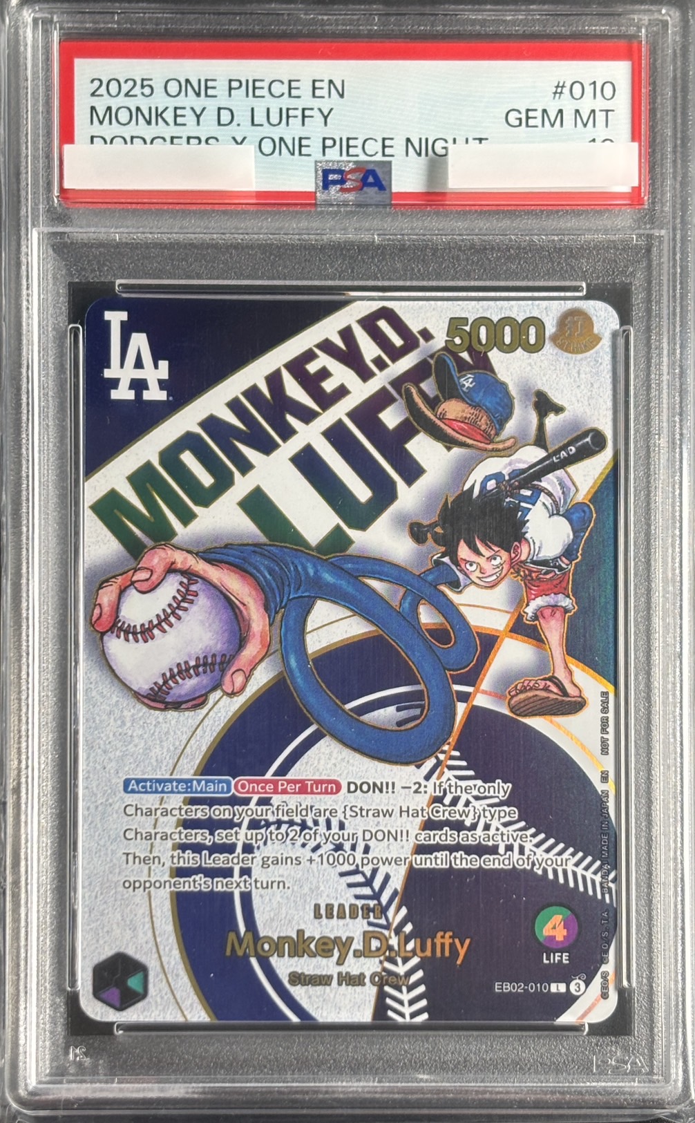 【PSA10】モンキー・D・ルフィ(英語版/ドジャース)【EB02-010】